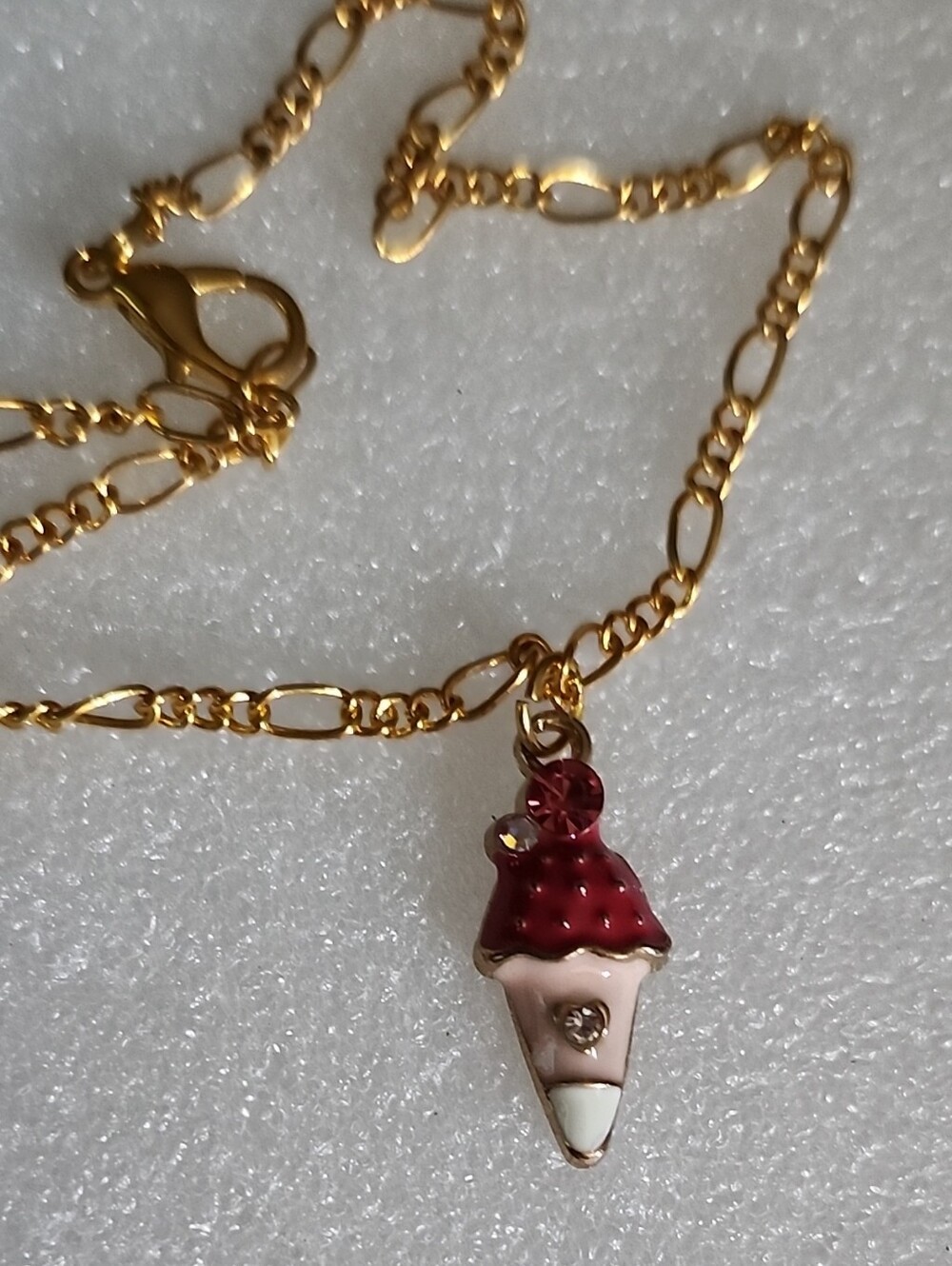Hand Crafted Gold Tone Bracelet / Anklet with Red and Pink Ice Cream Charm